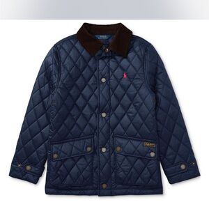 Polo Ralph Lauren Kids Navy Quilted Jacket with Brown Corduroy Collar